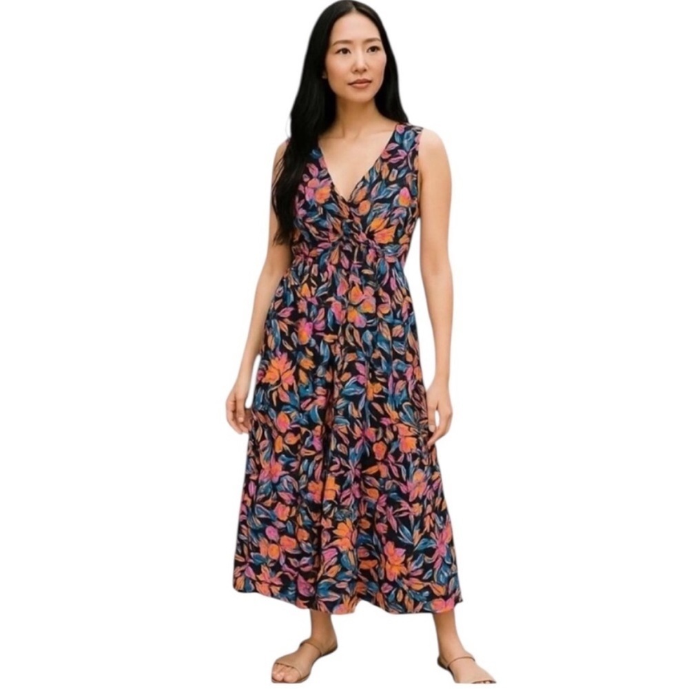 French Connection Black Floral Twist Front Dress Size Small Boho Cottagecore